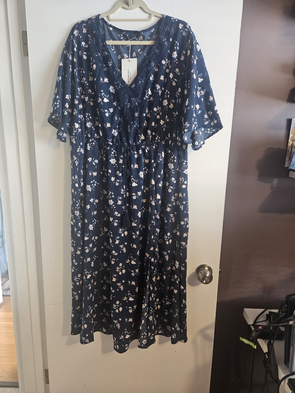 BloomChic Navy Floral Dress with Light Pink Flowers